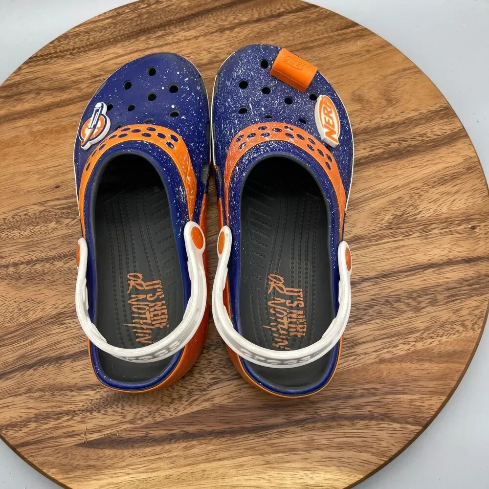 Crocs Classic Clogs Mens Size 7 Womens 9 Hasbro Nerf Blue/Orange Casual Comfort